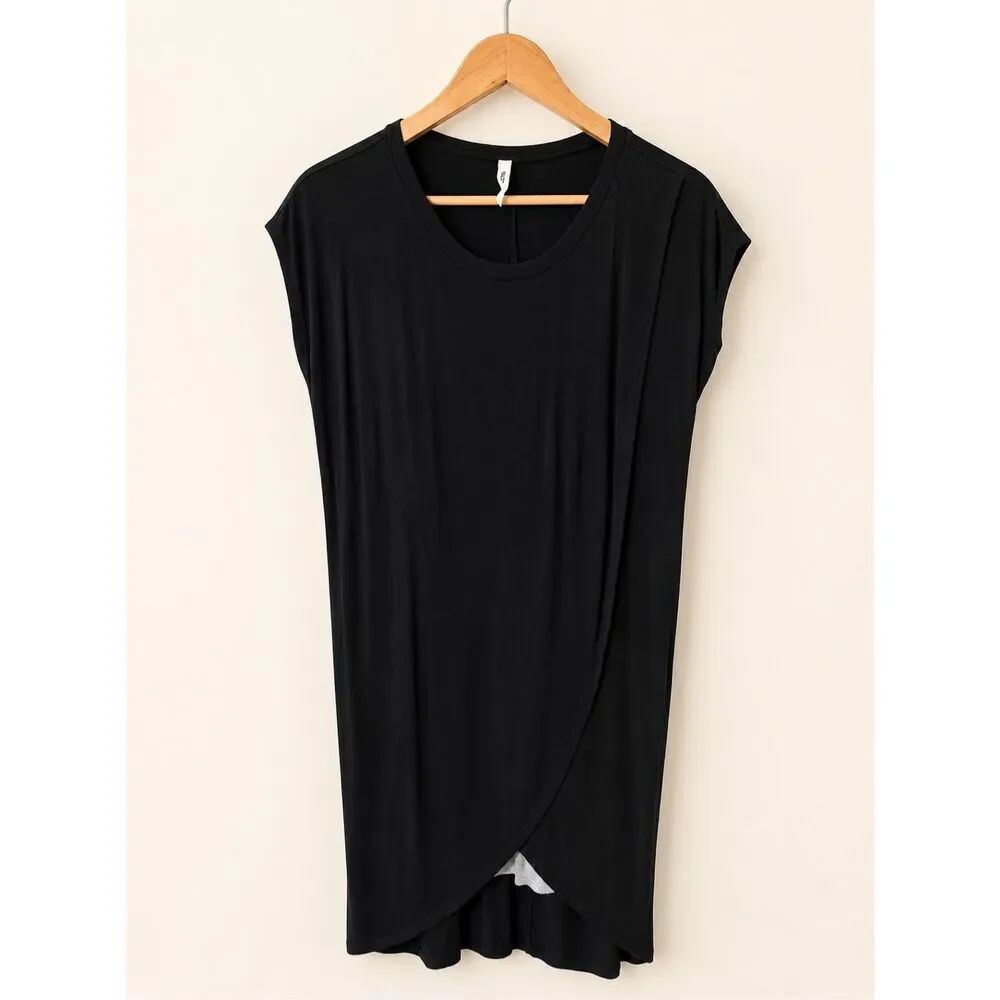 Hello Miz Black Wrap Front Dress Medium Asymmetrical Layered Stretch Lagenlook